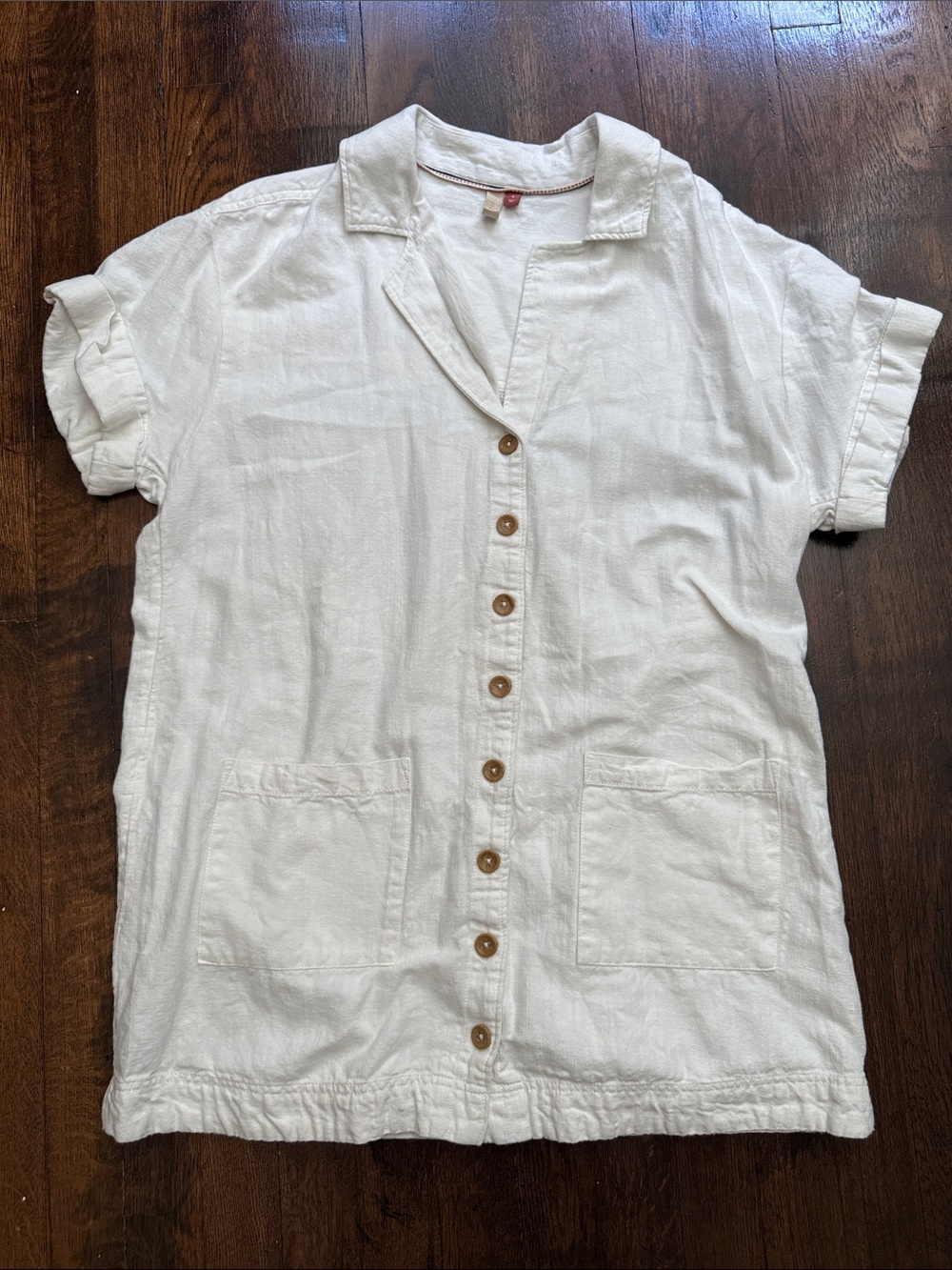 White Button-Front Linen Blend Dress